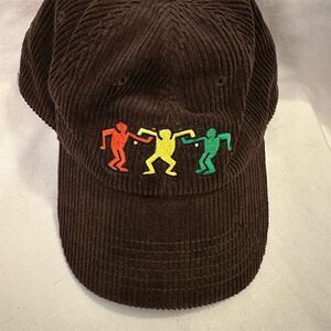 Keith Haring Brown Corduroy Strapback Hat Embroidered Dancing Figures